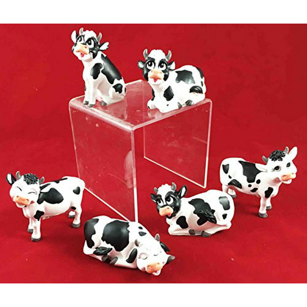 Gifts & Decor Ebros Set of 6 Whimsical Cute Bovine Cows Figurines Cattle Cow Animal Collectibles Countryside Farm Meadows Pasture Cow Statues 